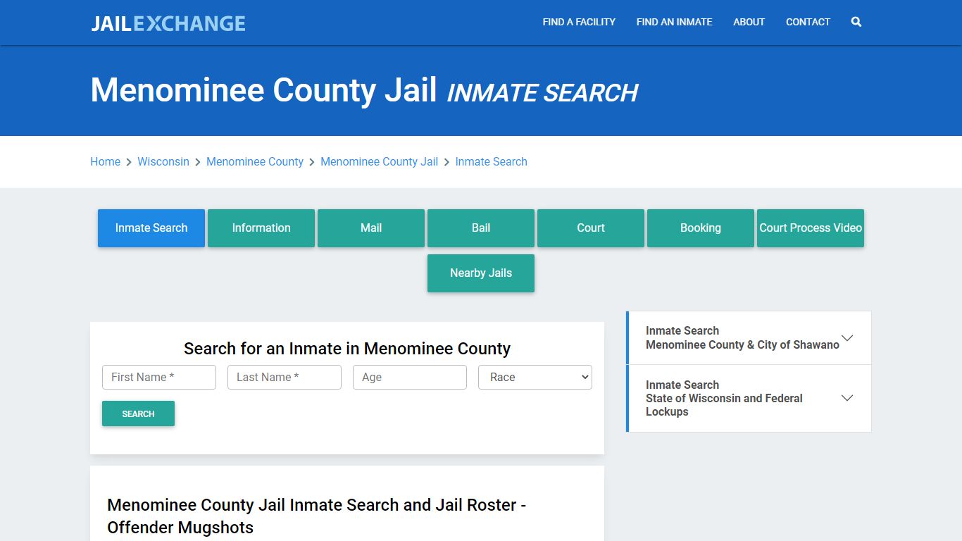 Menominee County Jail, WI Inmate Search: Roster & Mugshots