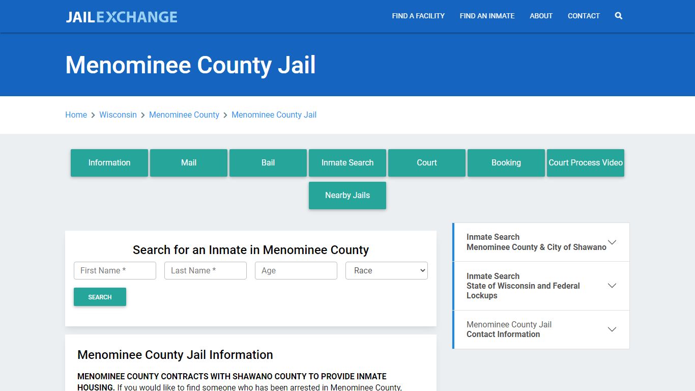 Menominee County Jail Roster Lookup, WI, Inmate Search